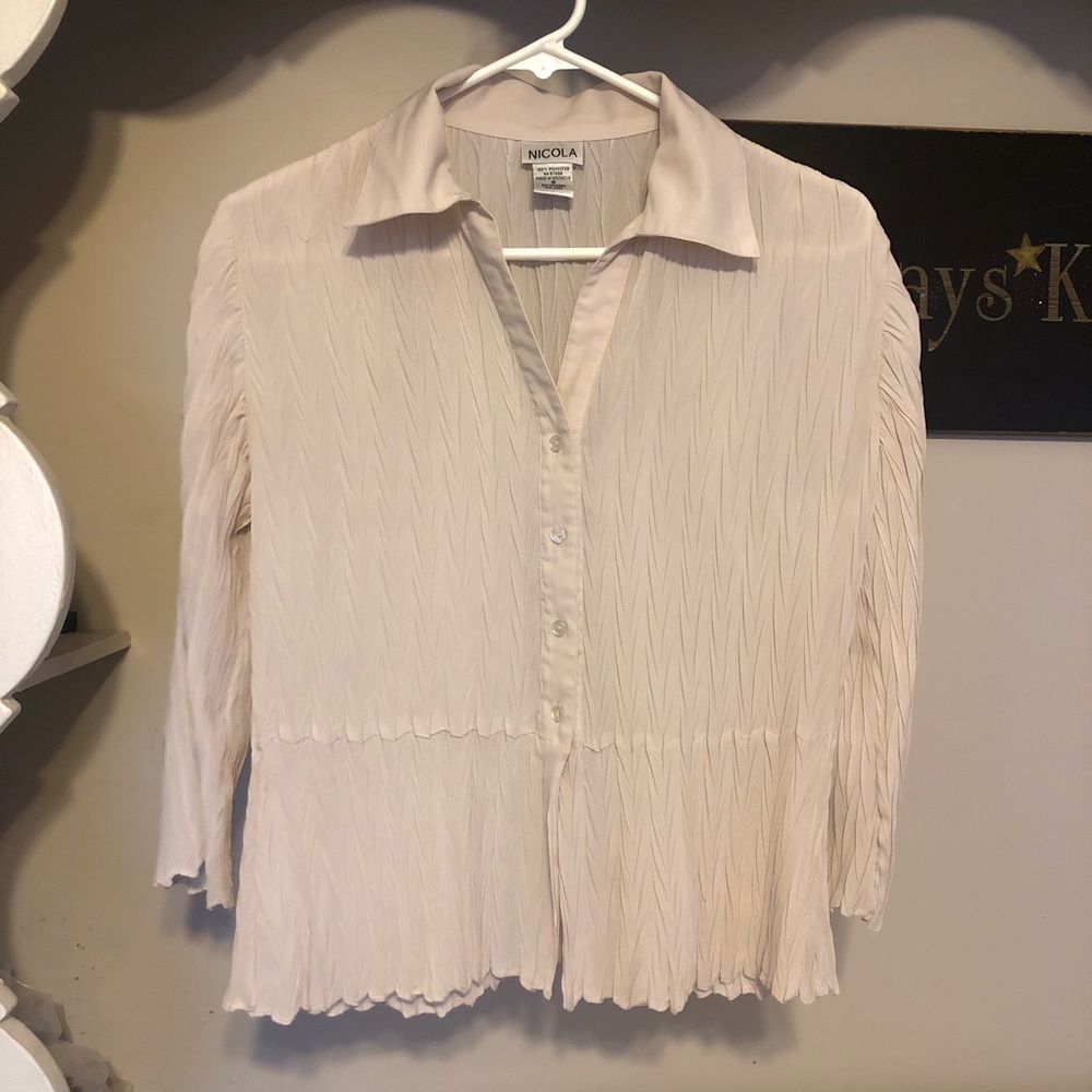 Nicola Button Front Krinkled Blouse